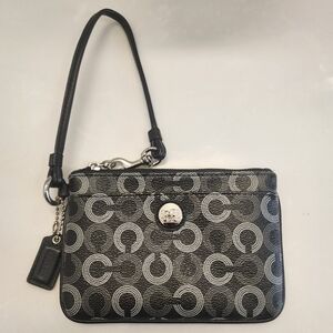 Coach Waverly Coated Canvas Black White Dotted Signature Wristlet 43627